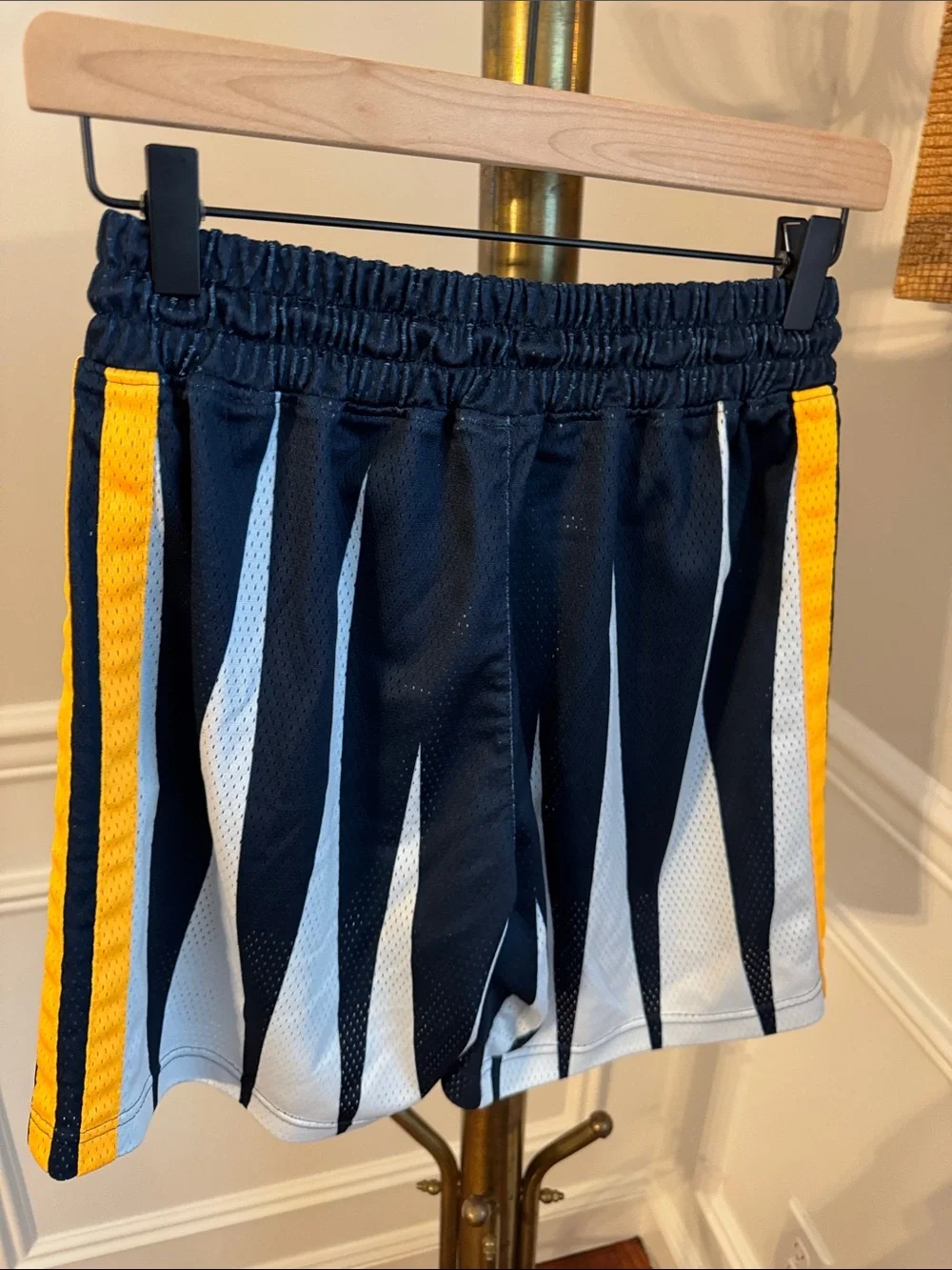 adidas Men’s Navy, White & Yellow Athletic Mesh Shorts